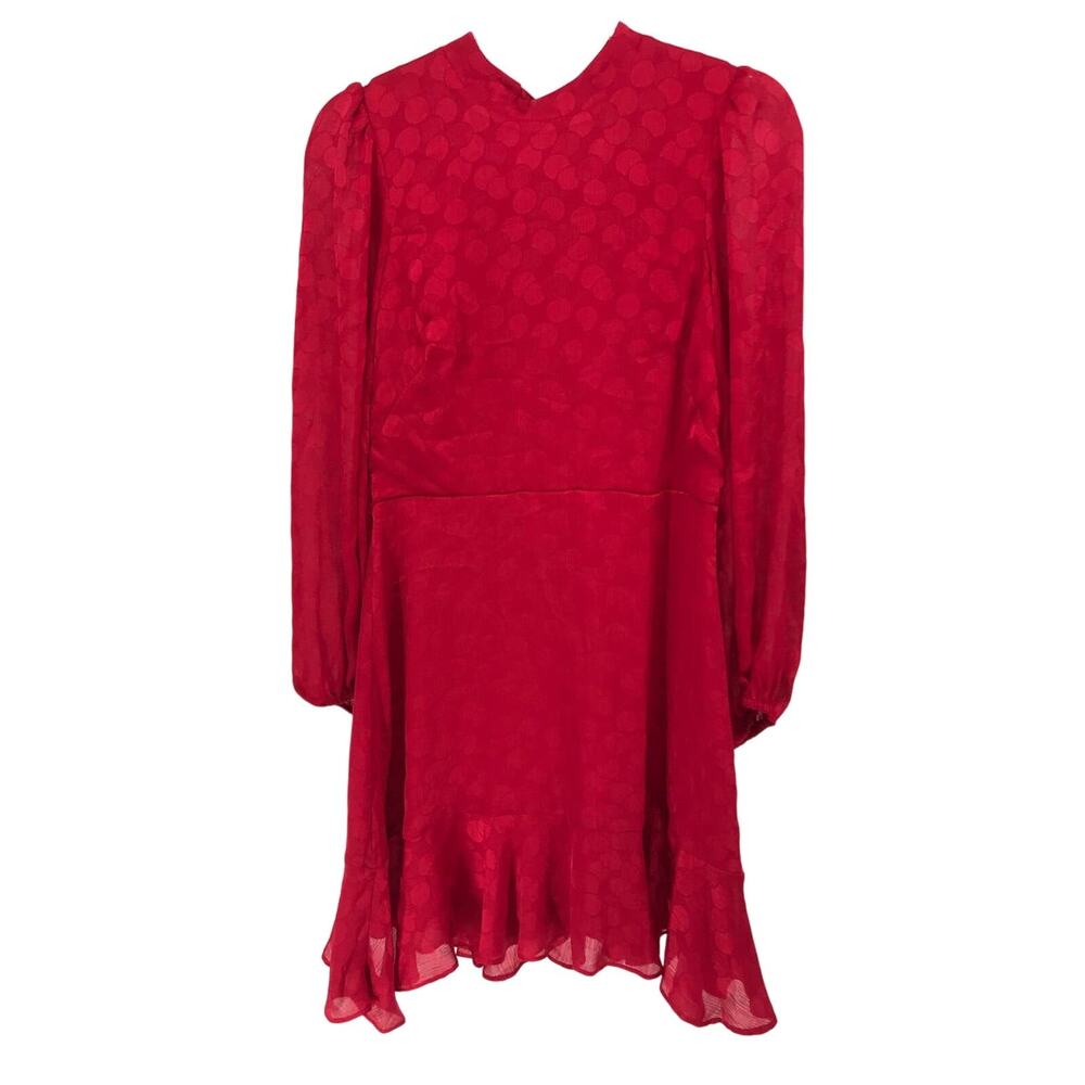 Maison Tara Red Satin Long Sleeve Tie Back Dress Size 8